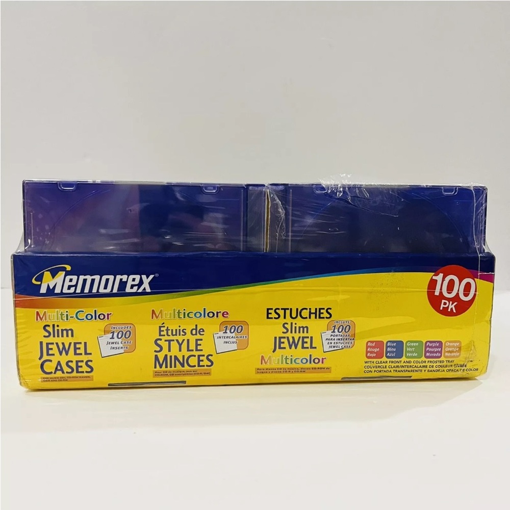 SEALED NEW Memorex 100 Pack Multi Color Slim Jewel Cases with Inserts
